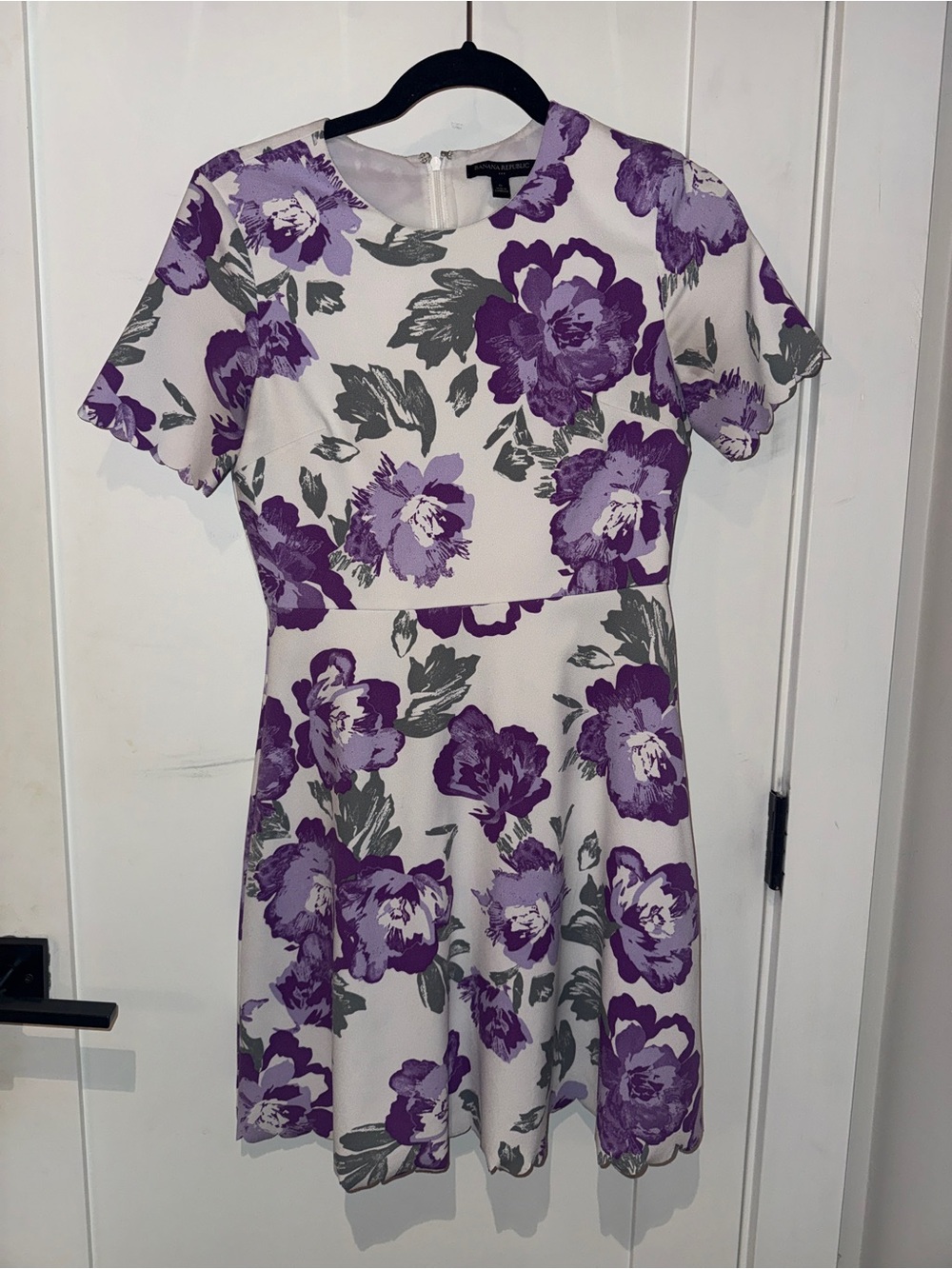 Banana Republic White Mini Dress with Purple Floral Pattern